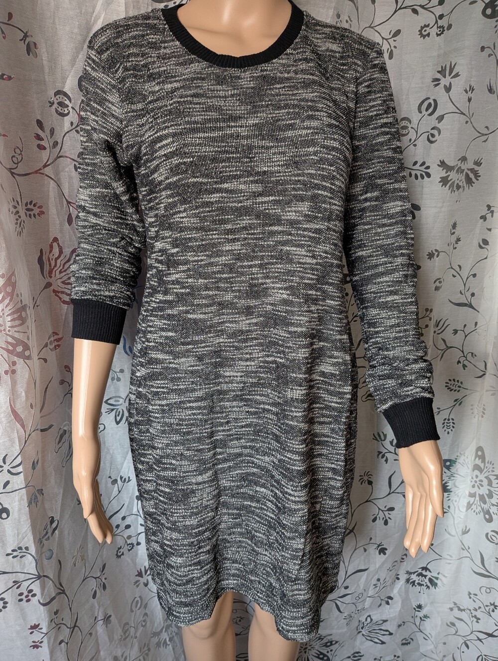 Zara Black & Gray Marled Long Sleeve Knit Dress